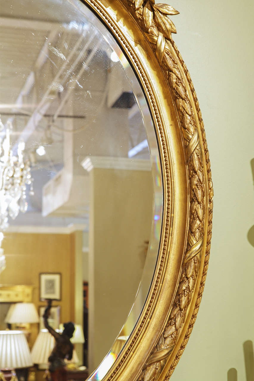 19th Century French Large Louis XVI Gilt Carved Oval Mirror 3